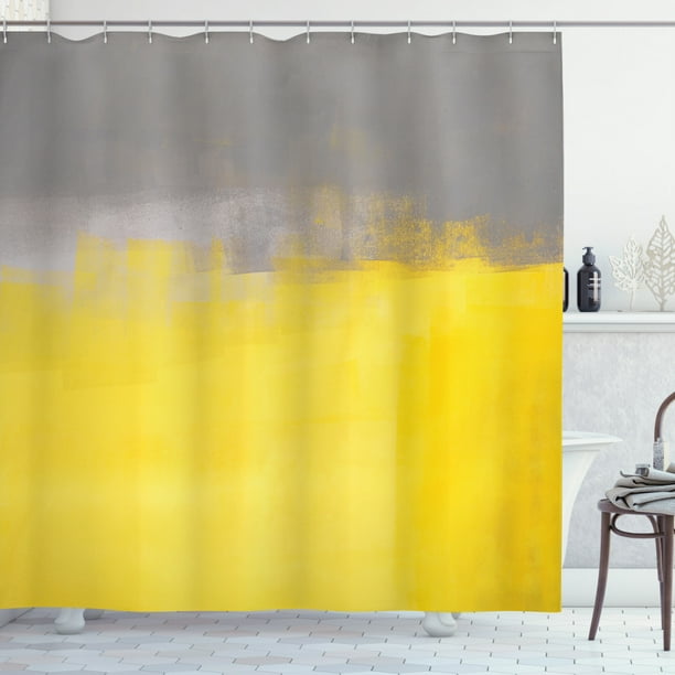 Ombre Canvas Fabric Shower Curtain with 12 Metal Roller Hooks Yellow Ombre Canvas Fabric Shower Curtain with 12 Metal Roller Hooks Yellow